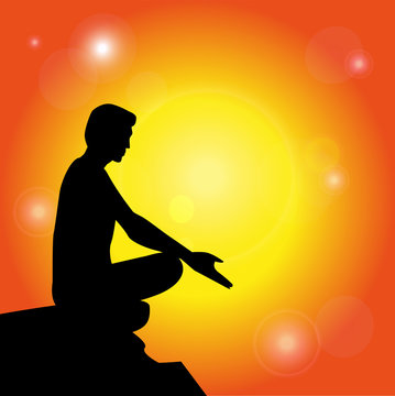 silhouette che medita su sfondo astratto