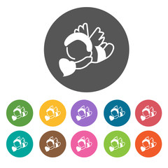 Cupid Valentines icons set. Round colorful 12 buttons. Illustrat