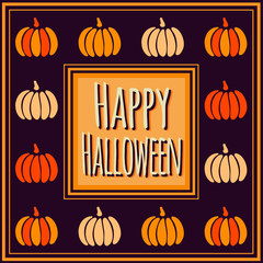 Violet Happy Halloween square frame with colorful pumpkins