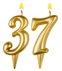 Birthday candles number thirty seven isolated on white