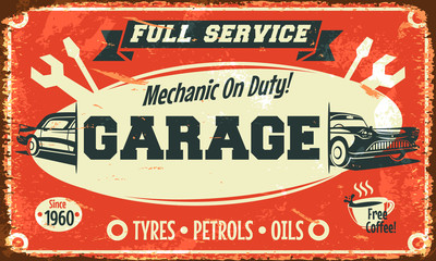 Retro car service sign. Vector illustration. © laralova