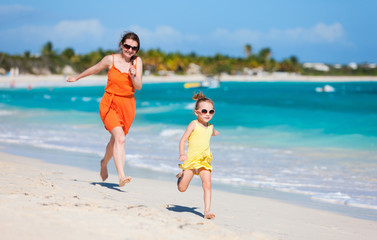 Mother and daughter at beach