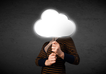 Young woman holding a cloud