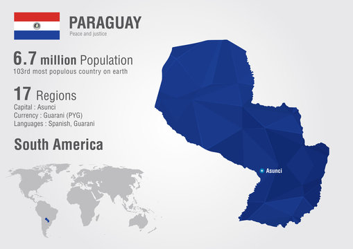 Paraguay world map with a pixel diamond texture.