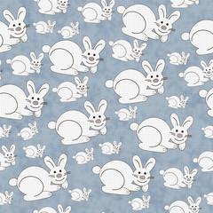 Blue and White Bunny Textured Fabric Repeat Pattern Background