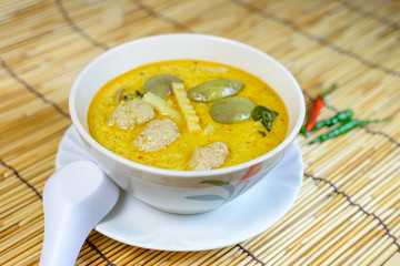 Spicy green curry with pork ball , Thai food cuisine