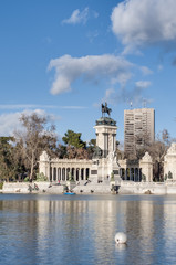 The Great Pond on Retiro Park in Madrid, Spain.