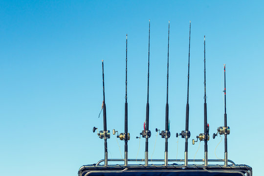 Fishing Rods Boat Rack Morning Blue Sky