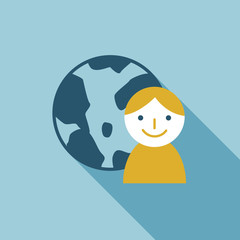 Globe flat icon with long shadow