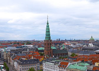 Fototapeta na wymiar Panorama of colorful roof tops in Copenhagen Denmark
