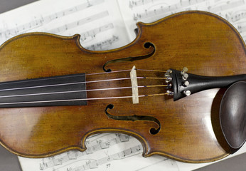 Fototapeta premium beautiful violin on a sheet music background