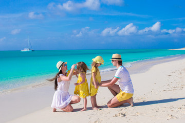 Happy beautiful family on caribbean holiday vacation