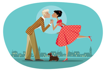 Rpmantic retro couple kissing