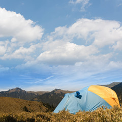 Special tent set on the grassland of high mountain.