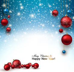 Christmas background with Red christmas balls and snow for xmas