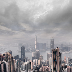 Cityscape of Hong Kong skyscrapers and skyline