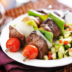 steak and vegetable shishkabobs with cucumber salad