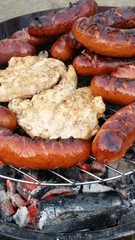 Barbecue chicken breast and sausage