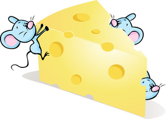 mouses on cheese - cute cartoon illustration isolated on white