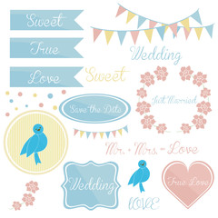 cute wedding set elements invitation.