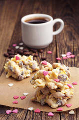 Sweet cookies with white chocolate and coffee