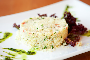 Vegetable risotto with pesto sauce