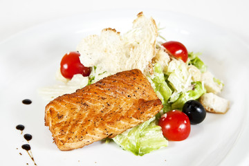 Caesar salad with salmon
