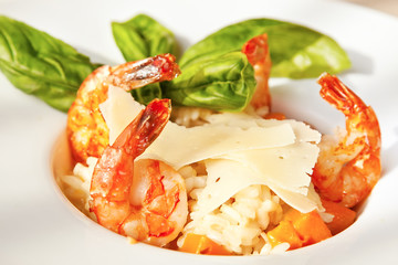 Pumpkin risotto with prawns
