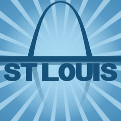St Louis skyline reflected with blue sunburst illustration