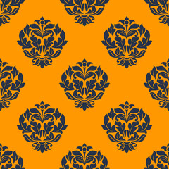 Indigo colored floral seamless pattern