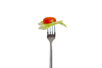 Salad and Tomato on Fork