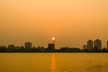 Fototapeta premium Sunset on West lake, Hanoi, Vietnam