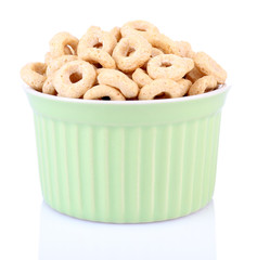 Dry breakfast in a small round bowl on white background
