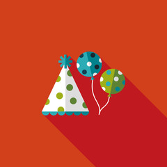 Birthday hat and balloons flat icon with long shadow,eps10