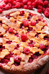 Tasty cake with berries close-up