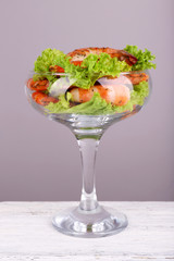 Fresh boiled prawns with lettuce in a goblet