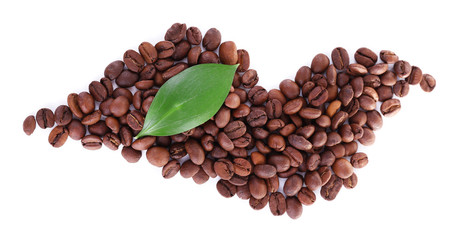 wave shaped coffee beans isolated on white