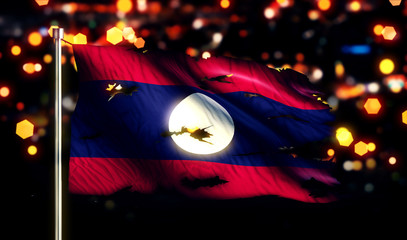 Naklejka premium Laos National Flag Torn Burned War Freedom Night 3D
