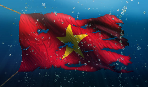 Vietnam Under Water Sea Flag National Torn Bubble 3D