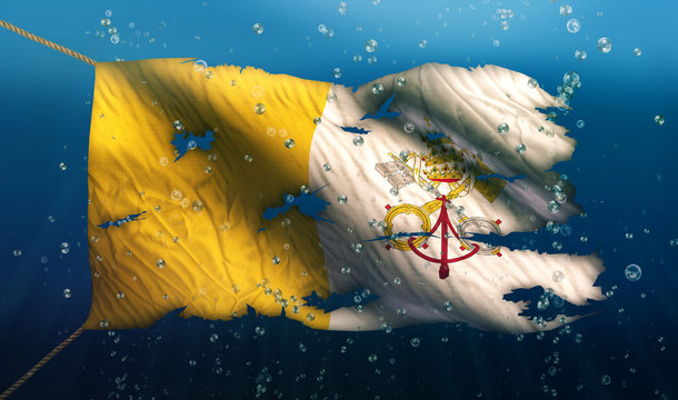 Vatican City Under Water Sea Flag National Torn Bubble 3D