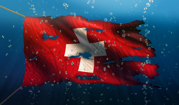 Switzerland Under Water Sea Flag National Torn Bubble 3D