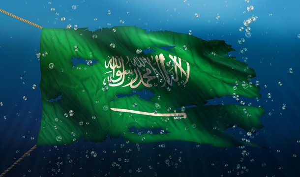 Saudi Arabia Under Water Sea Flag National Torn Bubble 3D