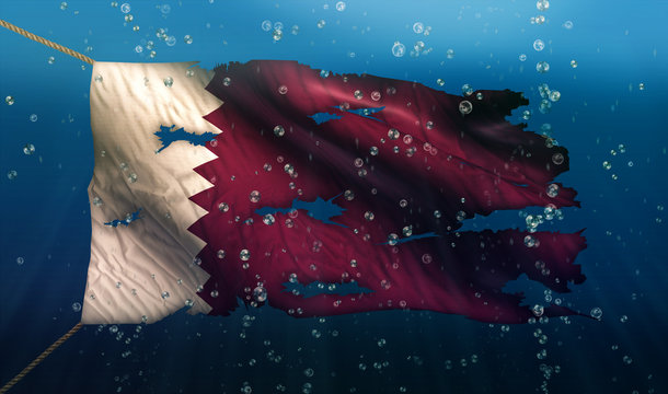 Qatar Under Water Sea Flag National Torn Bubble 3D