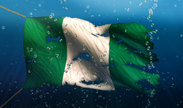 Nigeria Under Water Sea Flag National Torn Bubble 3D