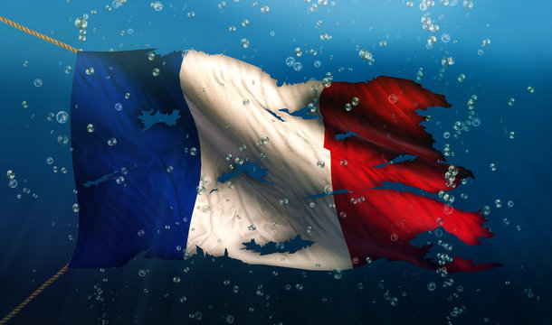 France Under Water Sea Flag National Torn Bubble 3D