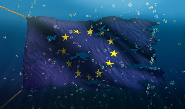Europe Under Water Sea Flag National Torn Bubble 3D