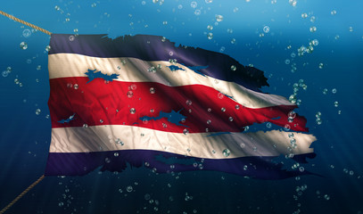 Costa Rica Under Water Sea Flag National Torn Bubble 3D