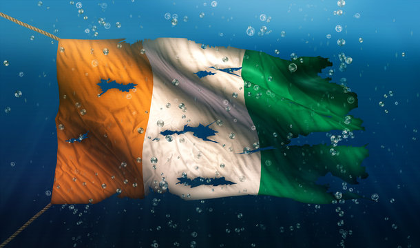 Cote D'Ivoire Under Water Sea Flag National Torn Bubble 3D
