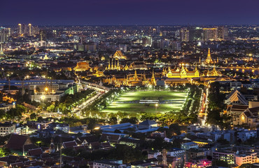 Obraz premium Urban City Skyline, Grand Palace, Wat Phra Kaew & Sanam Luang Ba
