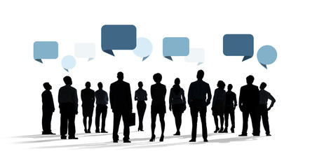 Silhouette Business People with Speech Bubbles